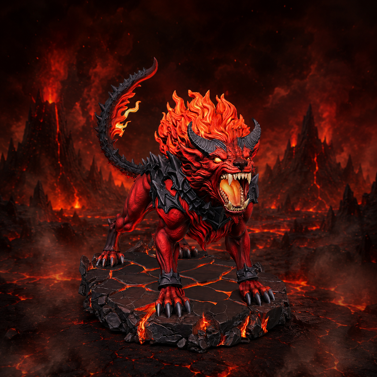 Vhorlath Realms – Demon – Infernofang Hell Hound (Dark Fantasy 3D Printable Miniature STL)