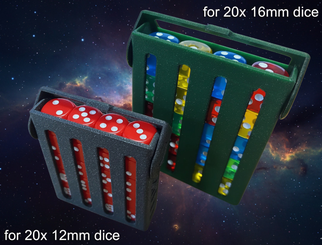 Dice box with rotatable cover for 12 and 16mm Dice