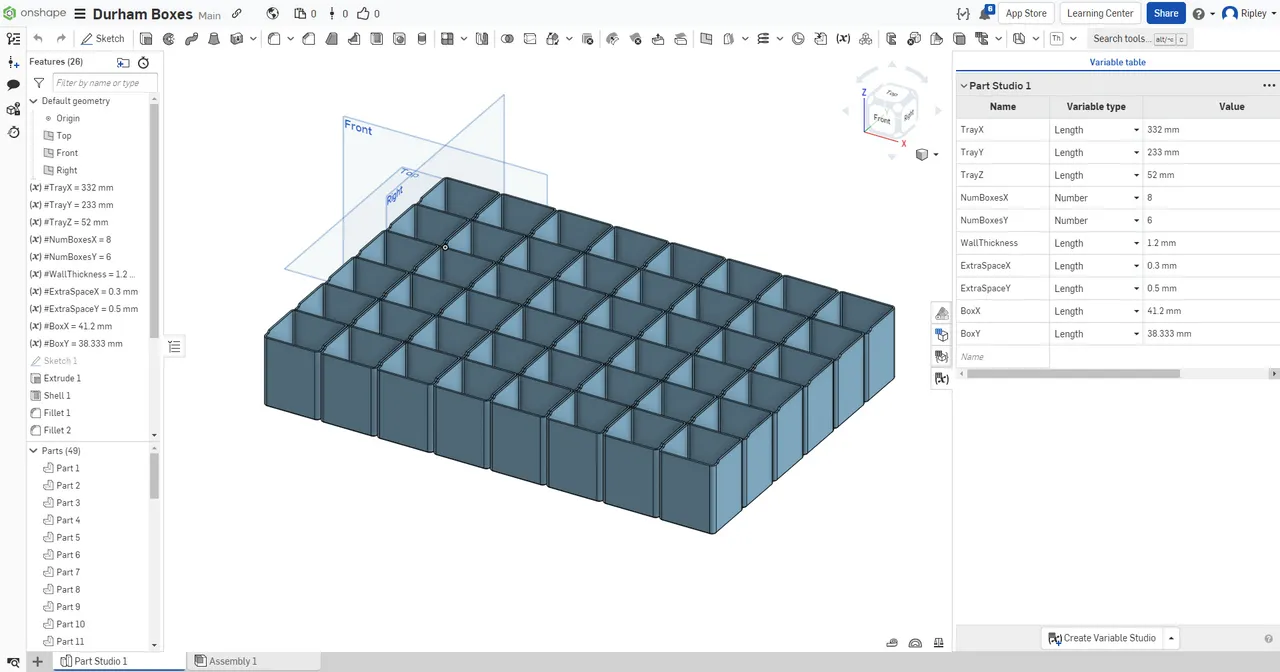 Durham Box Organizers (Fully Parametric) by ripley, Download free STL model