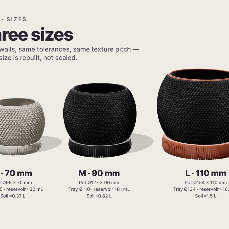 DUSK Planter – Knurled Pot with Hidden-Reservoir Floating Tray (S · M ...