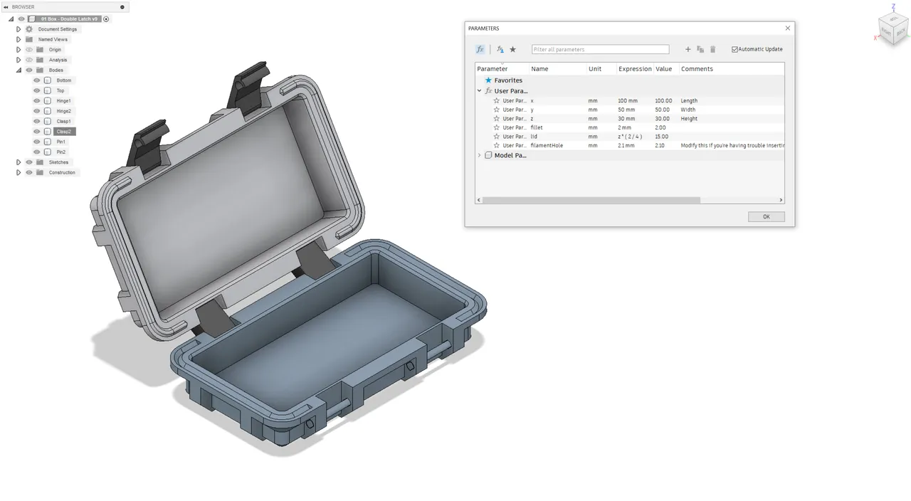 Parametric Box v2 (double clasp) by TheSameNameTwice | Download