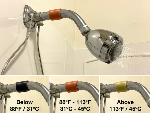 Shower arm thermal clip - heat-sensitive color changing