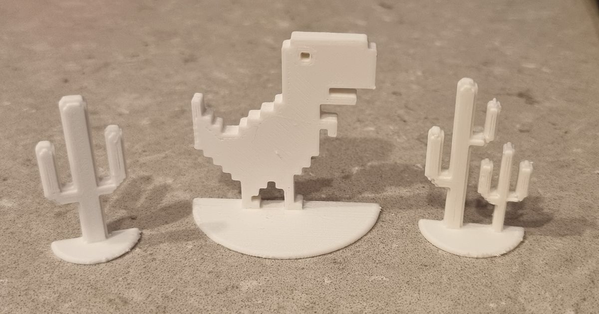 STL file Dino chrome - dinosaur game - no wifi dino - cactus dinochrome -  google chrome - pixel 🦖・3D printable model to download・Cults
