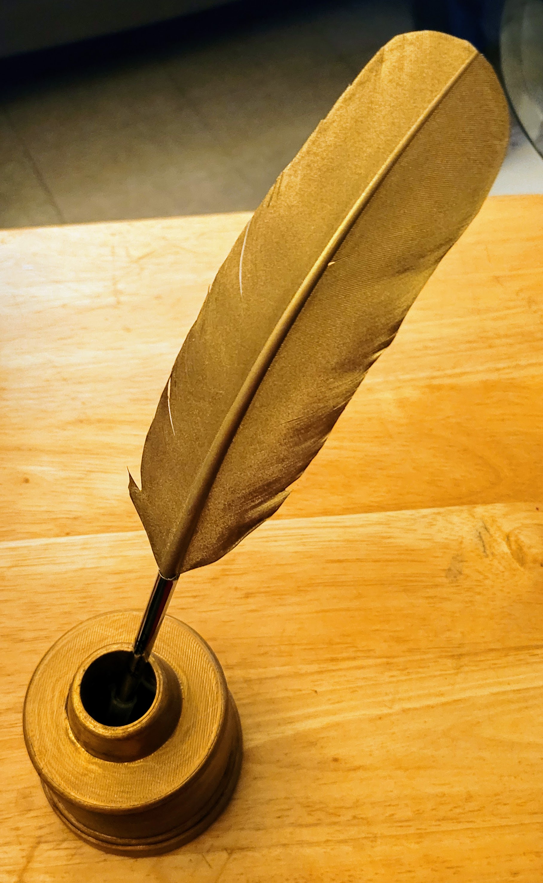 18th Century Brass Style Quill Pen Inkwell for Displaying Hamilton