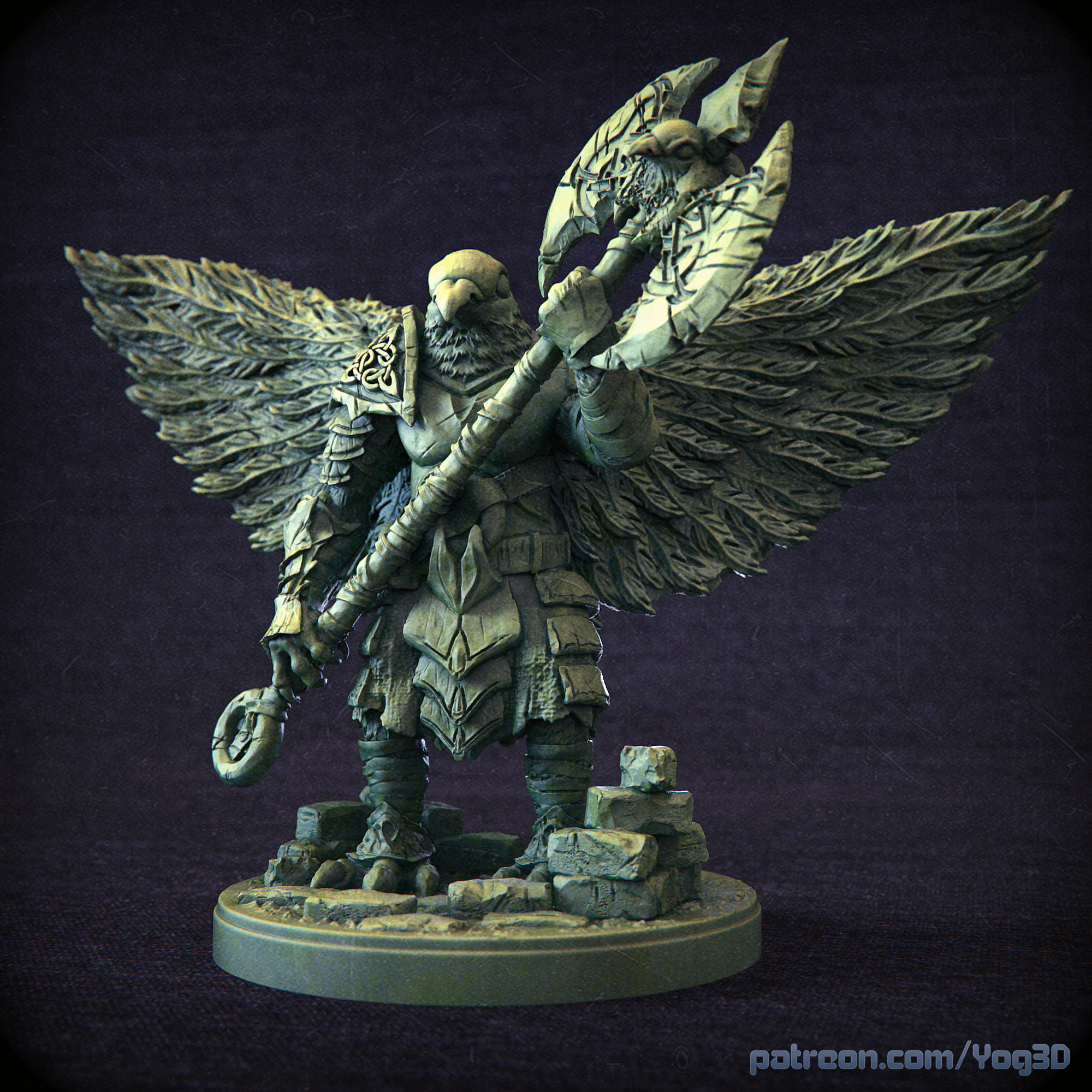 Pigeon warrior with an axe