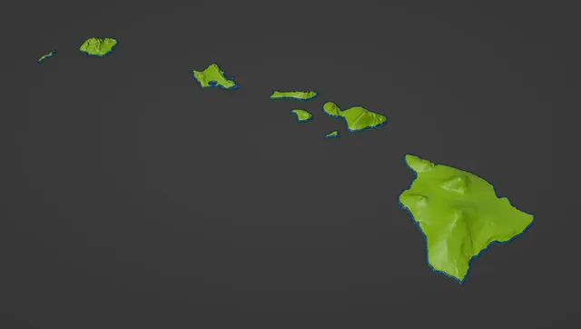 Hawaii, USA (HI) Southeastern Islands Topo Map with Highlighted Coastline