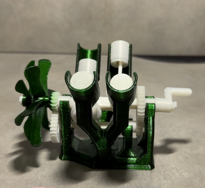 Piston Engine Mechanical Sculpture (With Dual Stage Fan and Double Helical Gears)