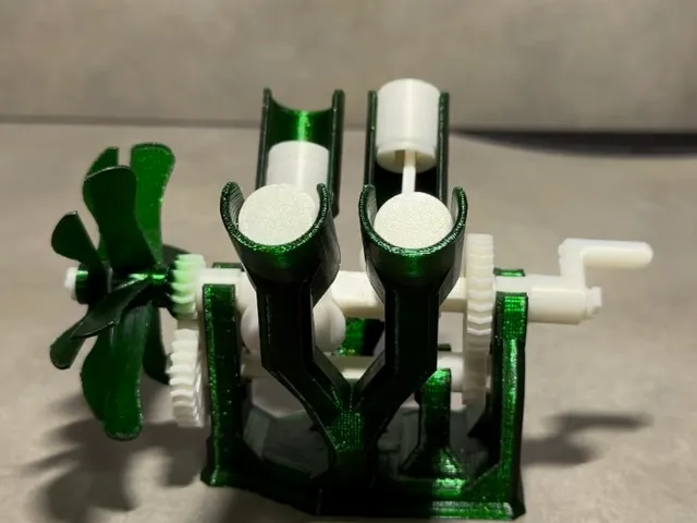 Piston Engine Mechanical Sculpture (With Dual Stage Fan and Double Helical Gears)