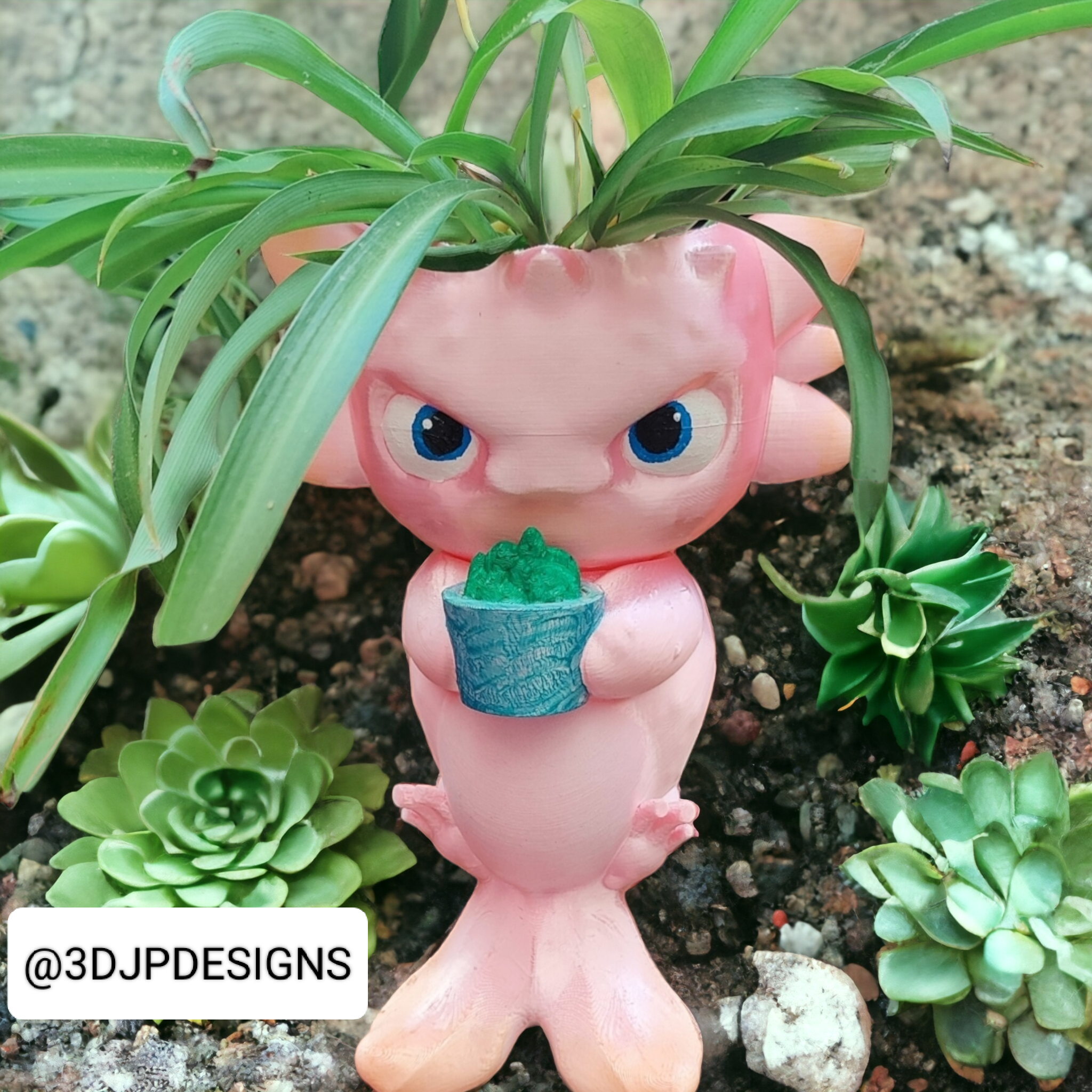 HANGING AXOLOTL PLANTER / PENCIL HOLDER / FLOWER POT