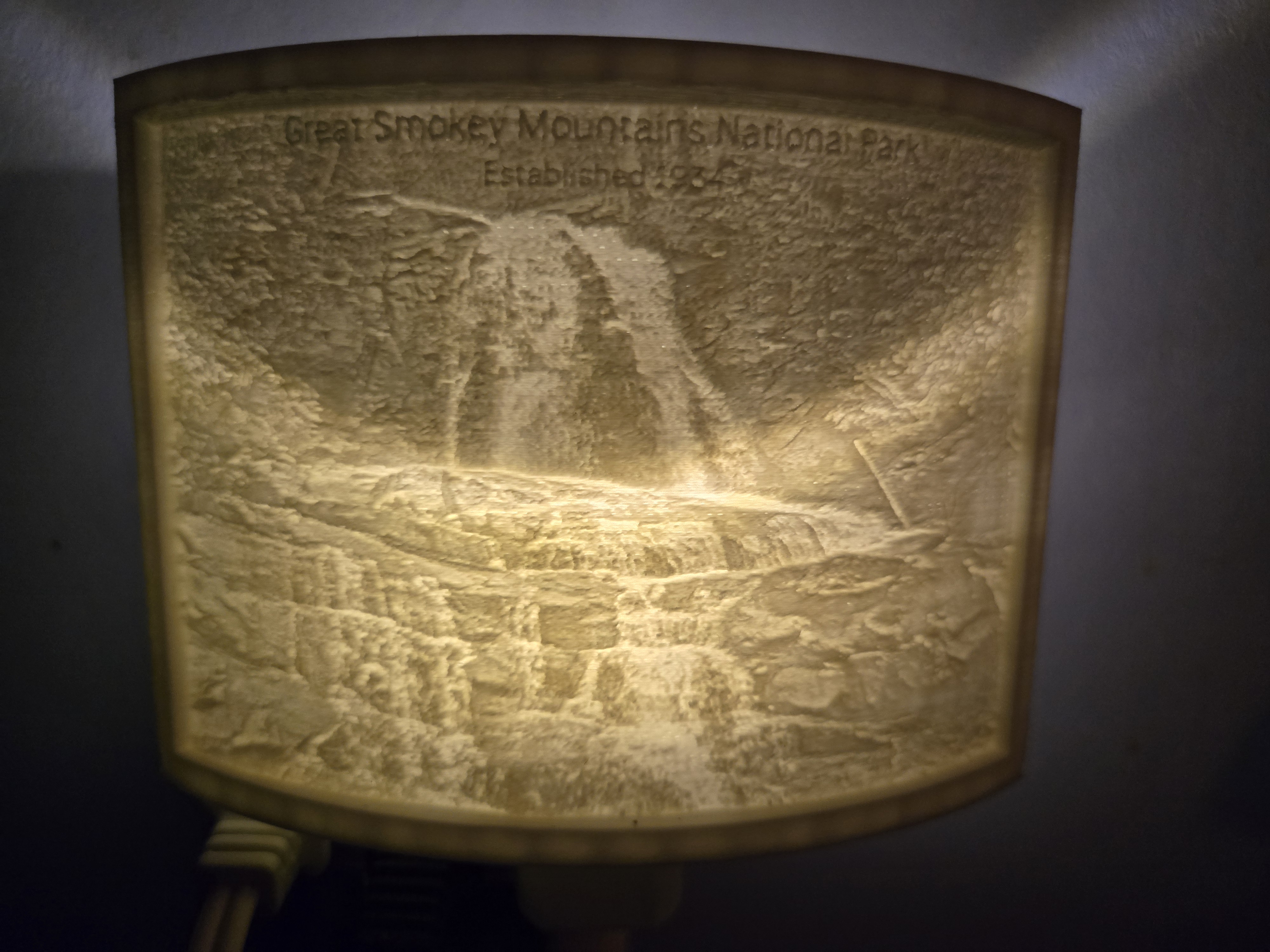 Great Smokey Mountains National Park Waterfall Nightlight Lithophane