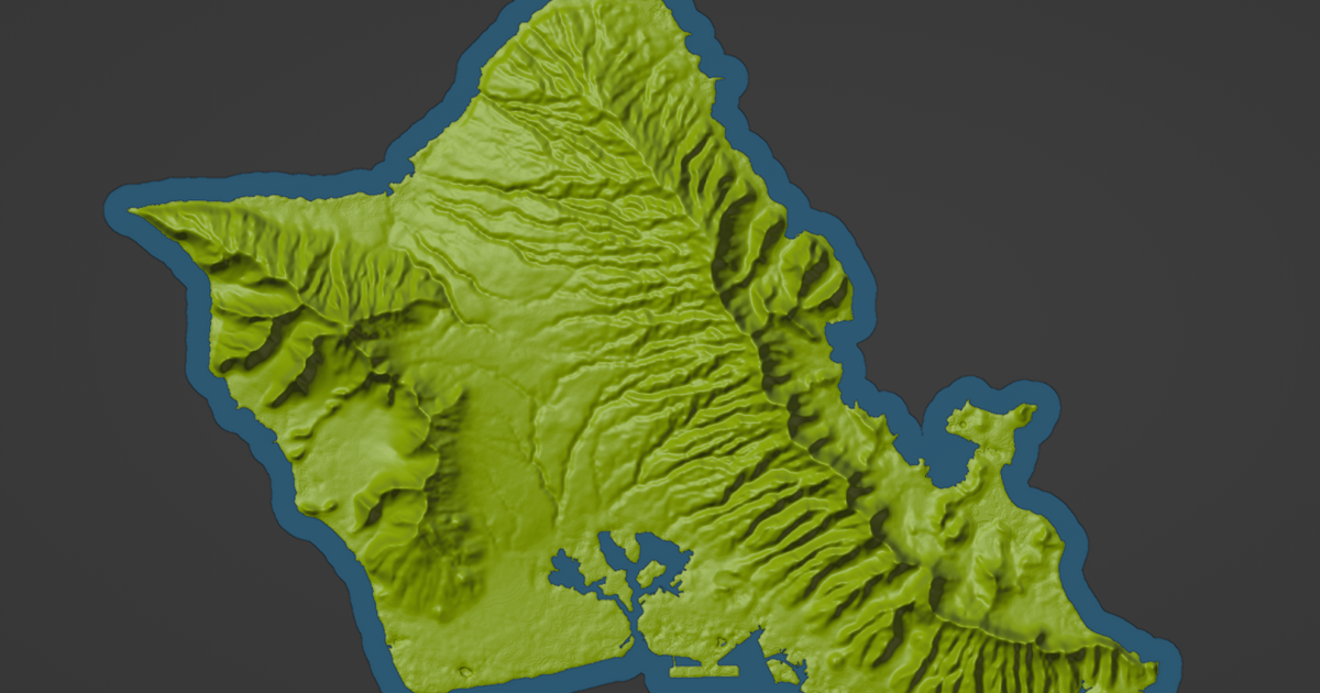 Oahu, HI Topographic Map with Coastal Outline for Glow in the Dark/Transparent Filament by ansonl | Download free STL model | Printables .com for Free Printable Map Of Oahu