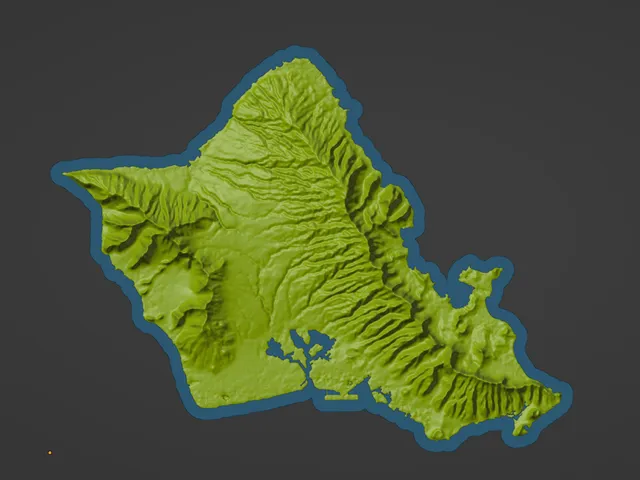Oahu, HI Topographic Map with Coastal Outline for Glow in the Dark/Transparent Filament