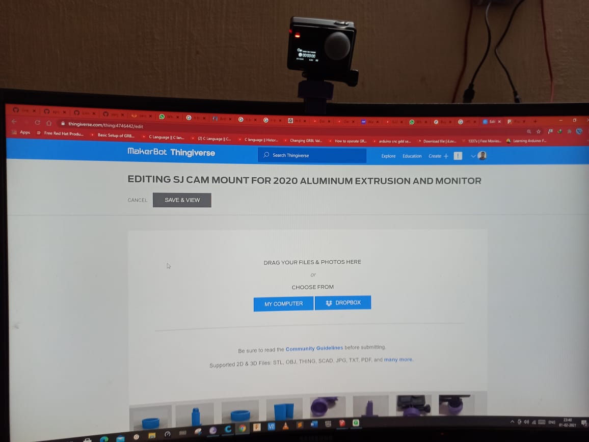 SJ CAM mount for 2020 aluminum extrusion and monitor