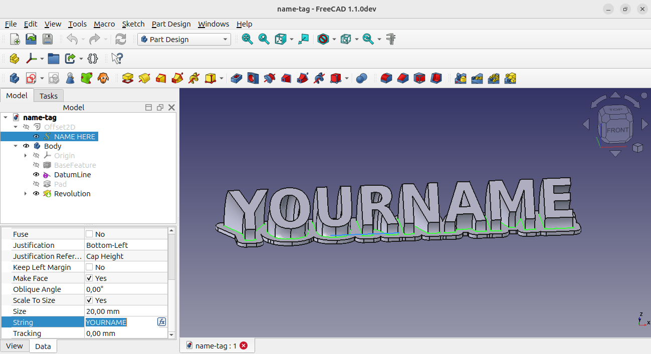 Sweeping name plate template - FreeCAD model