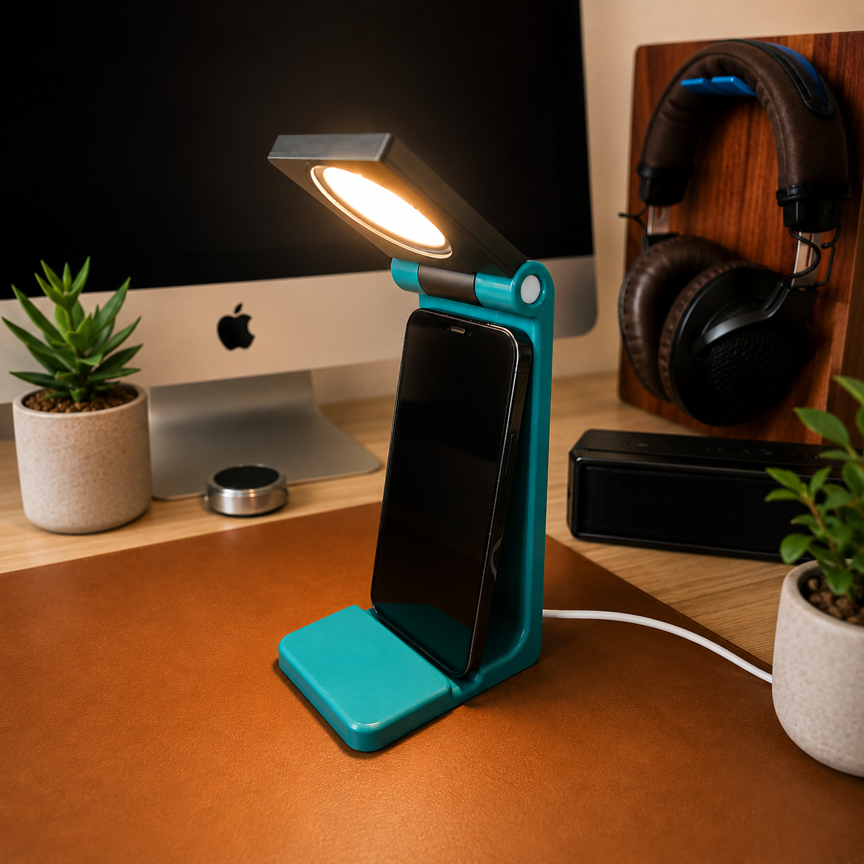 Phone Stand Desk Lamp | Adjustable Smartphone Holder with Light