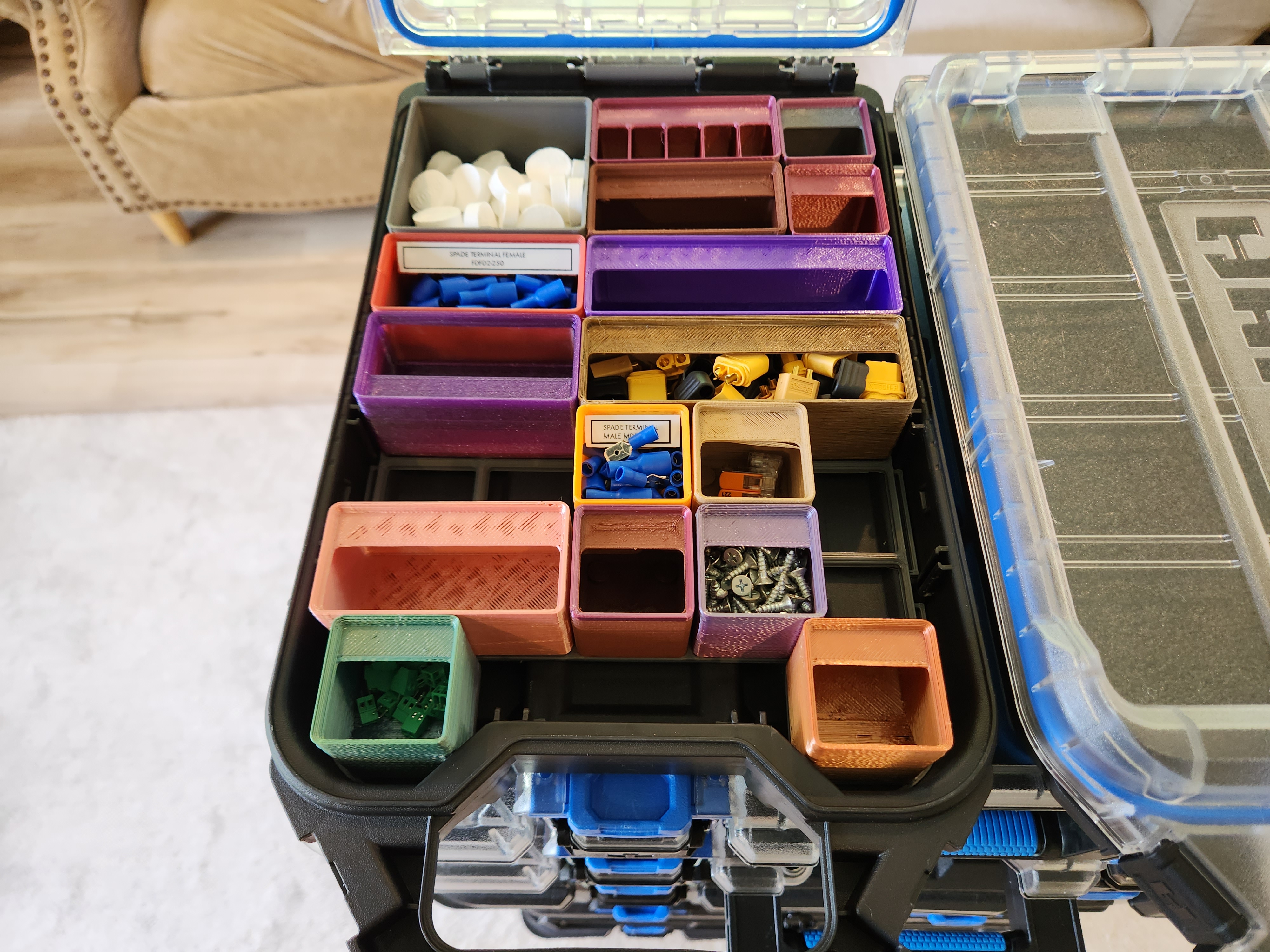 Gridfinity adapter plate for Hart Stack Half Organizer Toolbox 254497 - 5x6 grid with adapters for 6u tall bins