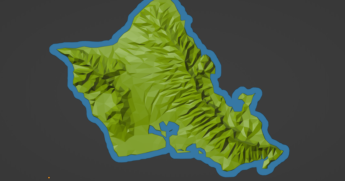 Low Poly Oahu, HI Topo Map with Coastal Outline for Glow in the Dark ...