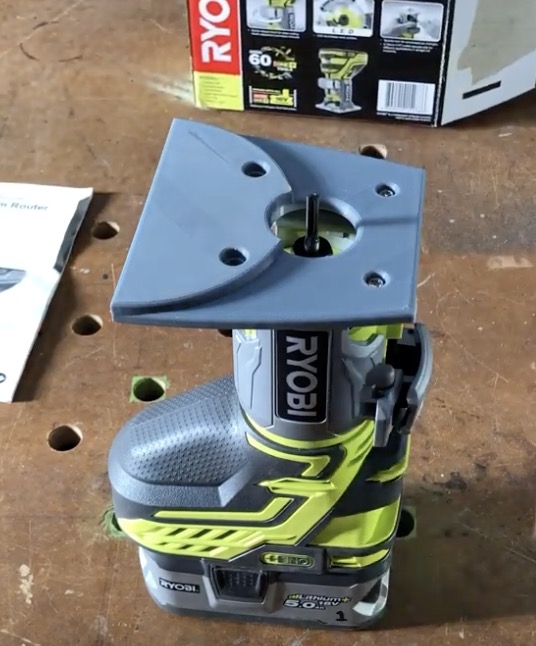 Flush cutting base for Ryobi One+ trim router.