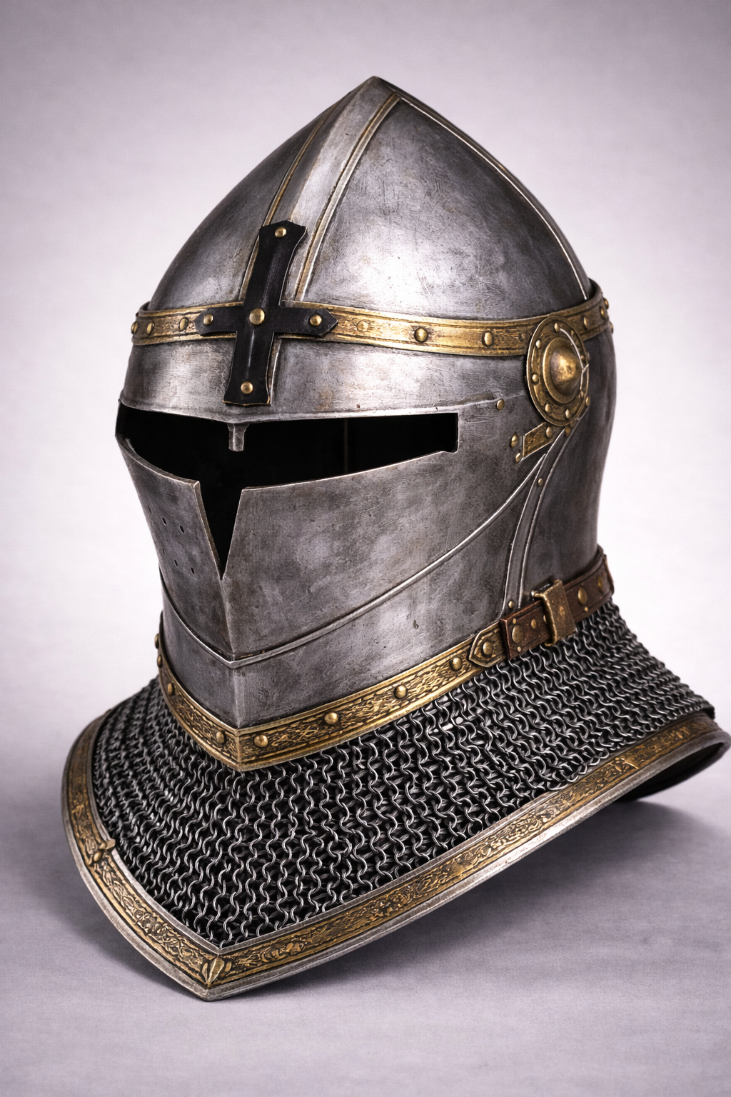 Medieval Bascinet Helmet with Chainmail