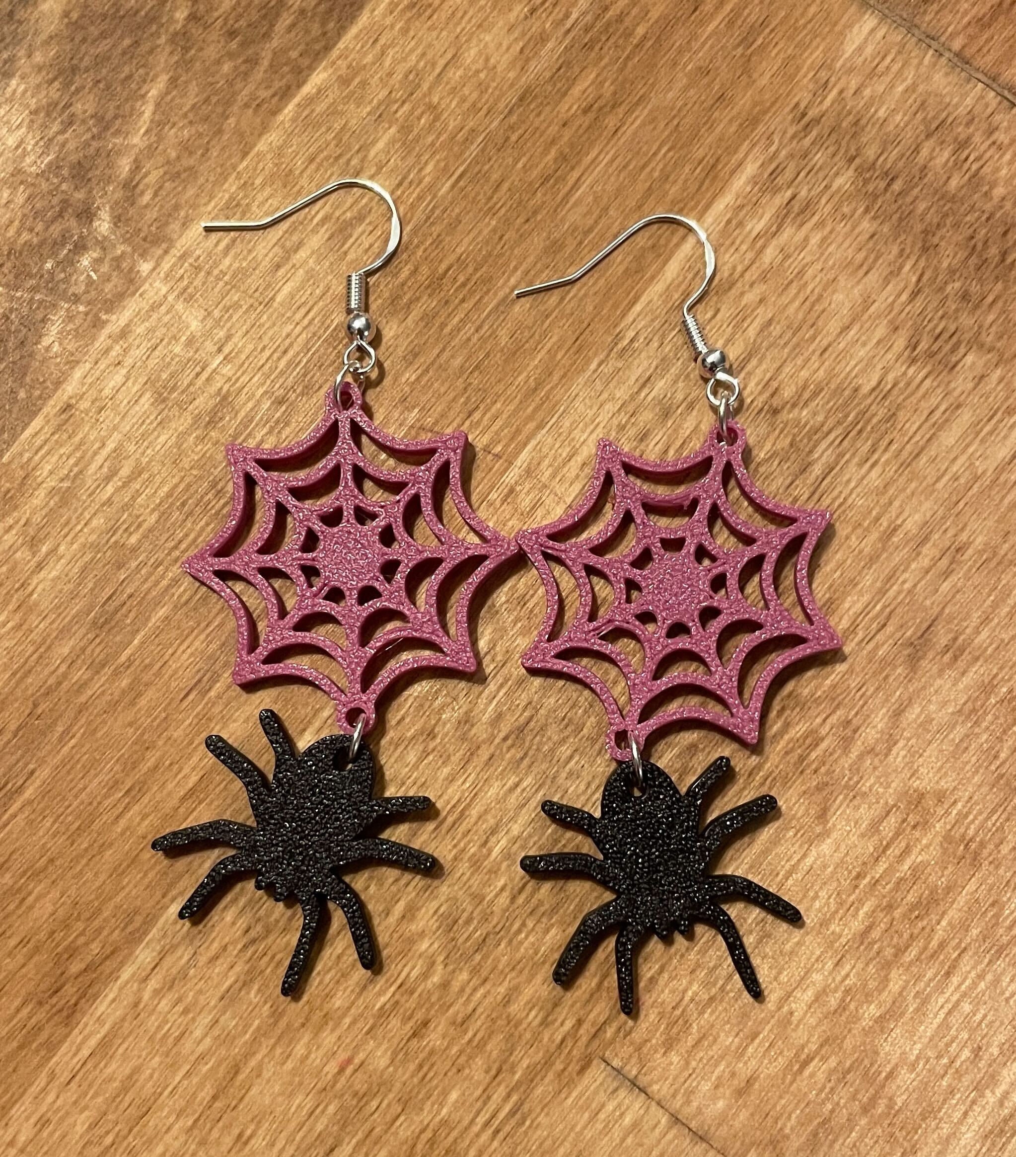 Halloween Earrings - Spider With Web