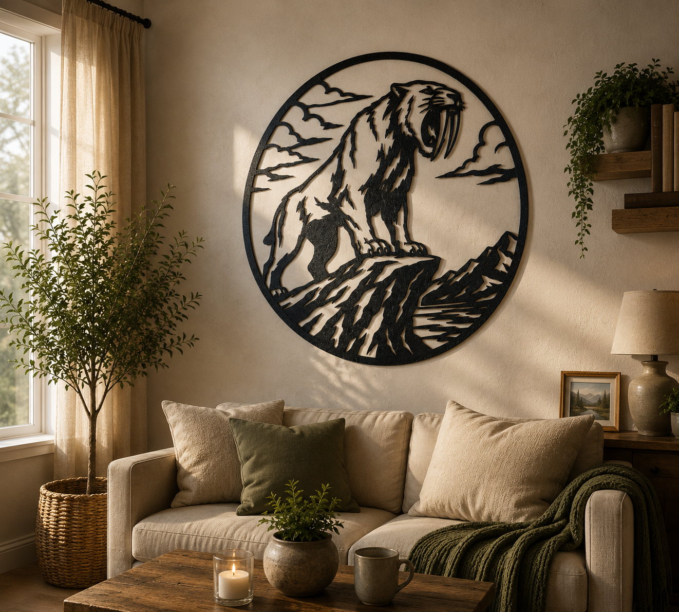 Saber Tooth Tiger Mountain Scene 2D Wall Art