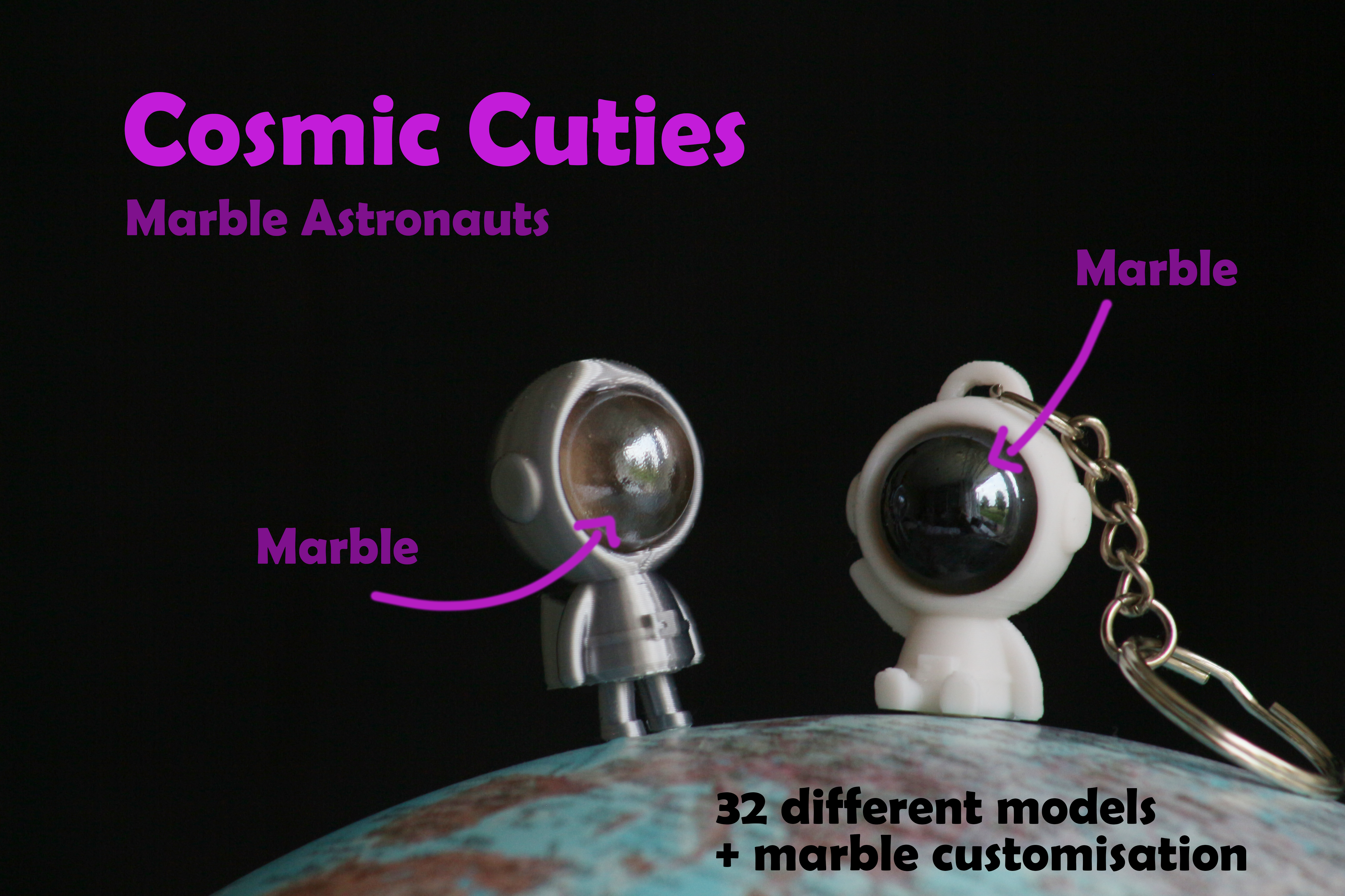 Cosmic Cuties || Marble Astronauts (keychains)