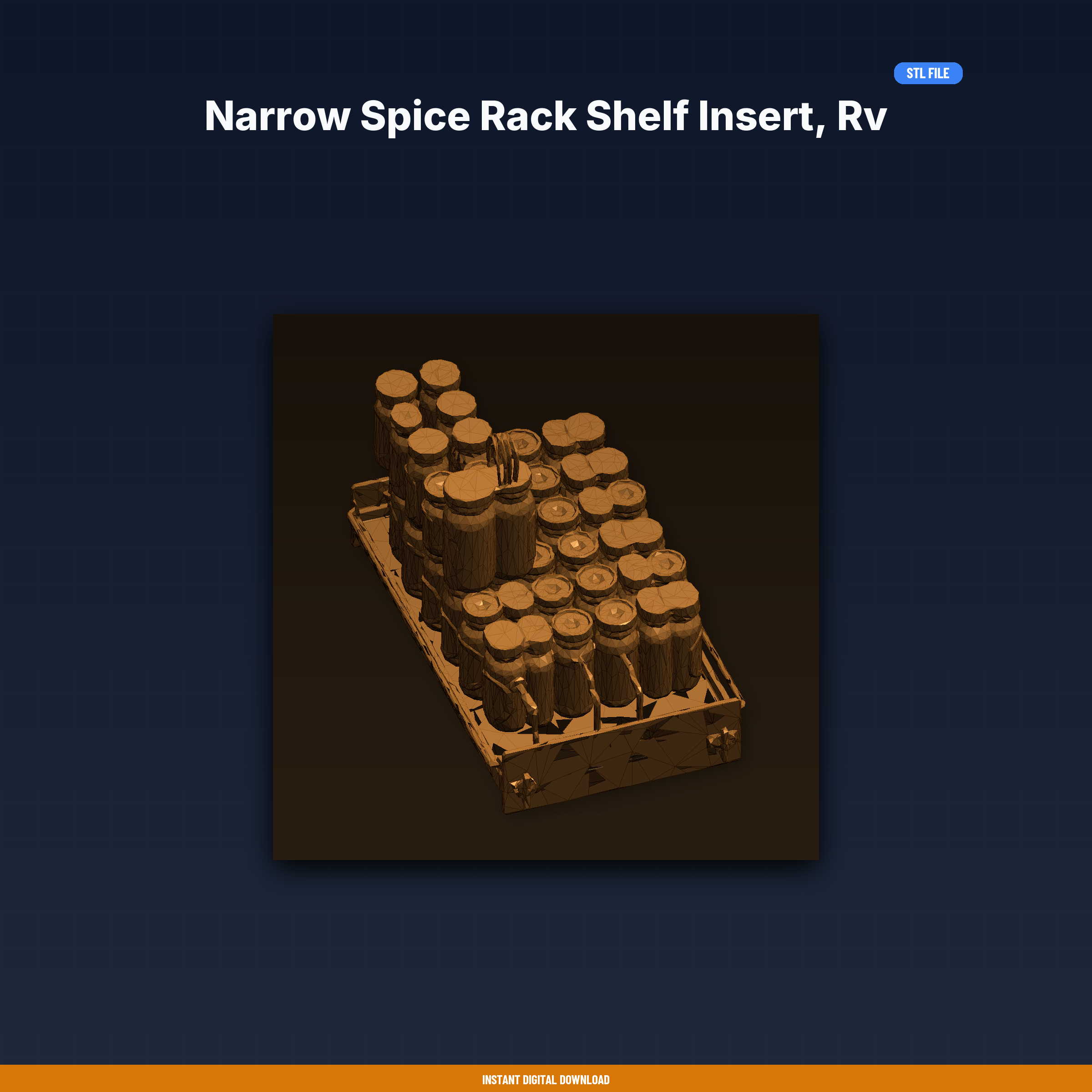 Narrow Spice Rack Shelf Insert, Rv Cabinet Organizer, Holds Jars - 3D Printable STL File