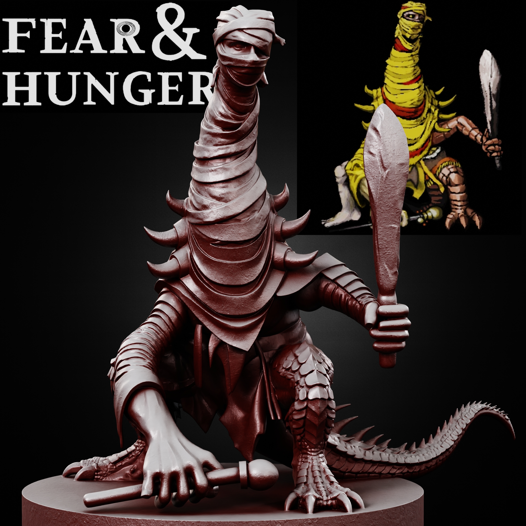 YELLOW LIZARDMAGE Fear and Hunger tabletop D&D RPG miniature figurine – scale STL Fan Art