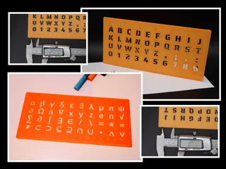Ruler with stencil (Latin + Symbols + Math + Few Greek characters)