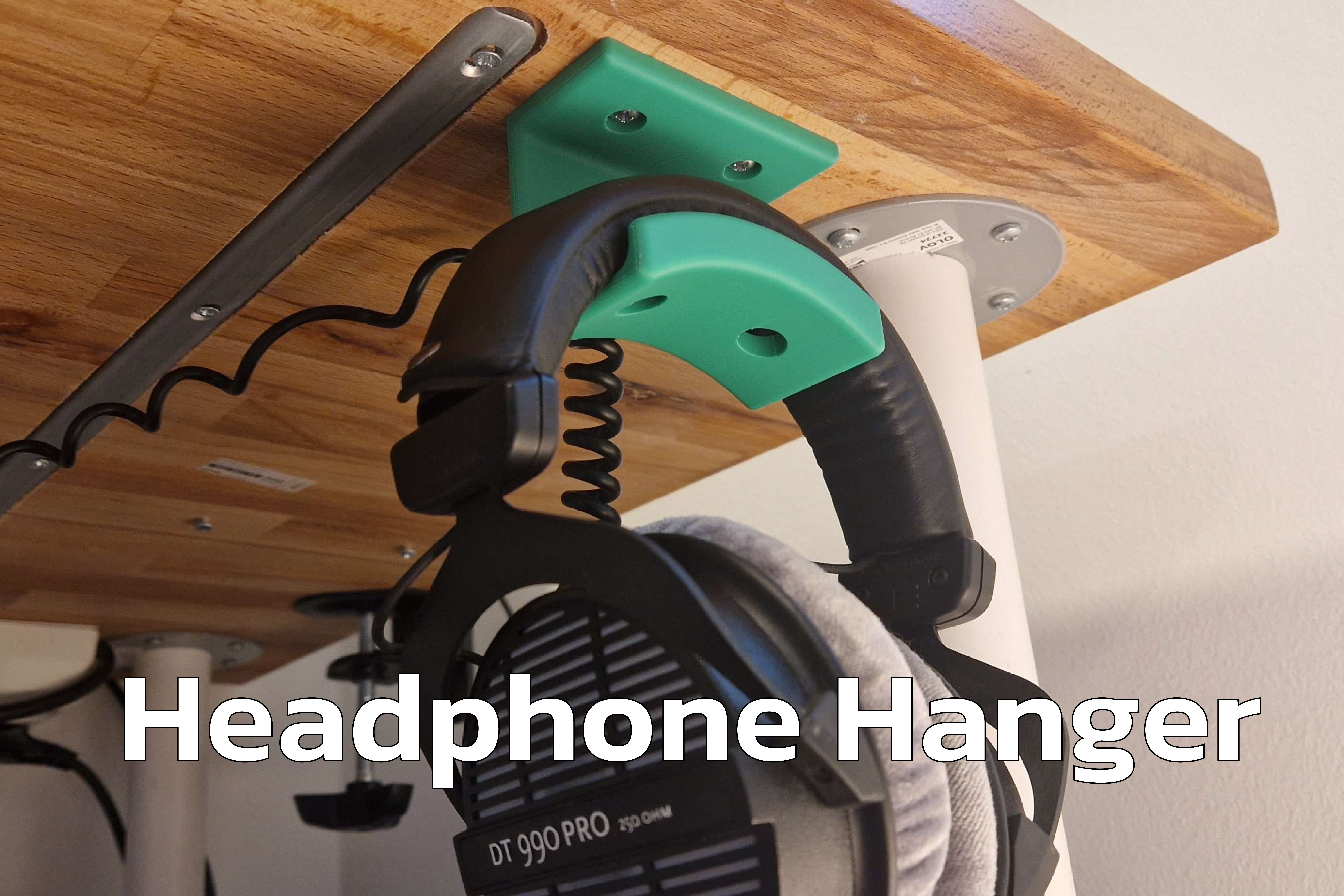 Headphone Hanger - Under Desk w/ Cable Management 3D model thumbnail