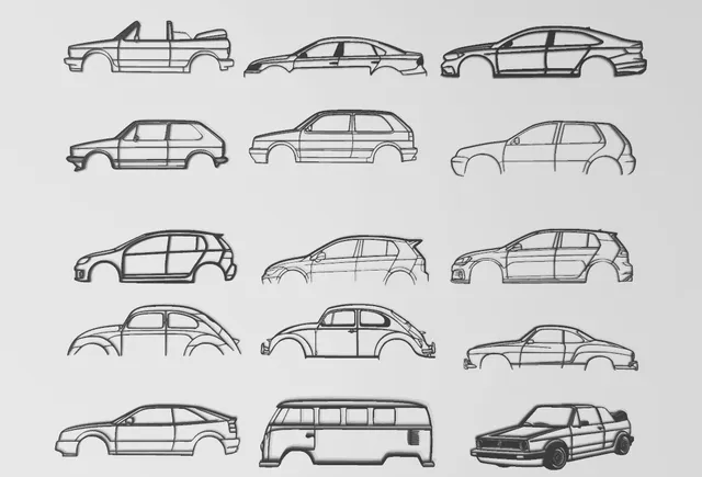 Volkswagen Cars 2D Wall Art silhouettes