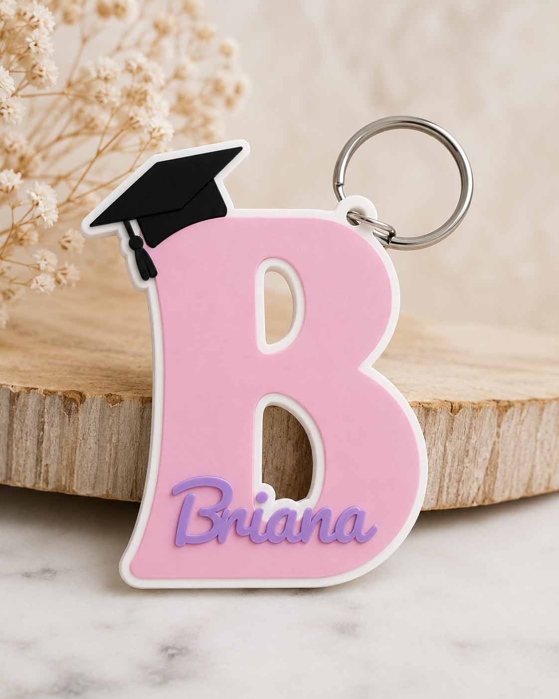 Initial Graduation Keychain with name Briana