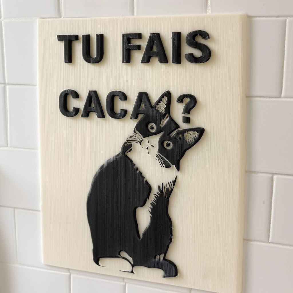 Panneau mural humoristique chats - "Tu fais caca ?" 3D model
