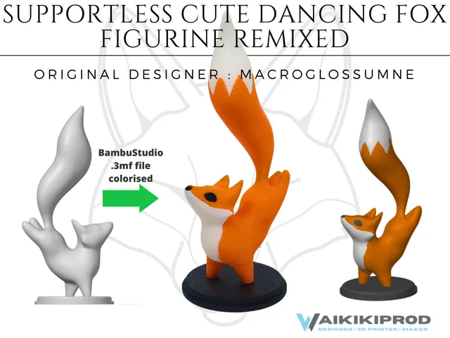 Supportless Cute Dancing Fox Figurine Remixed for 3 color printing