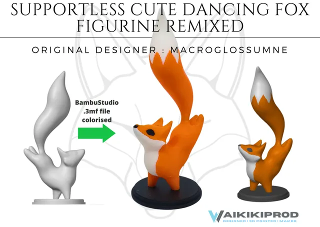 Supportless Cute Dancing Fox Figurine Remixed for 3 color printing