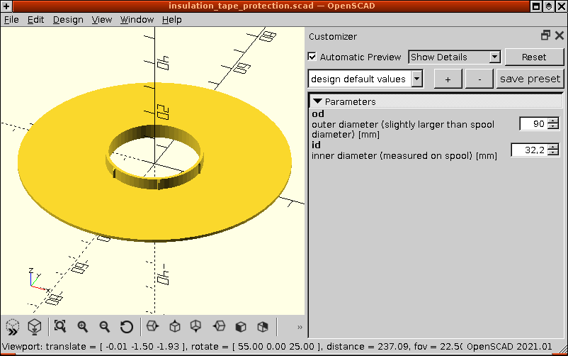 Parametric Side Protection for Electrical Insulation Tape (OpenSCAD)