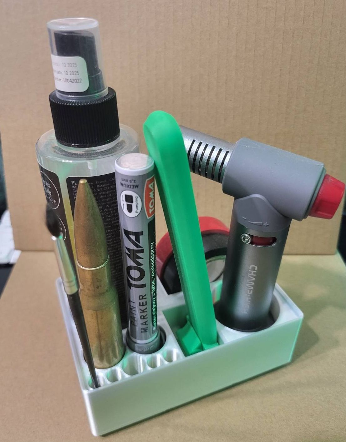 Gridfinity glue/bambu scraper/pen/electric tape holder