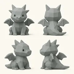 Fourth Wing Inspired Low-Poly Baby Dragon Figurine