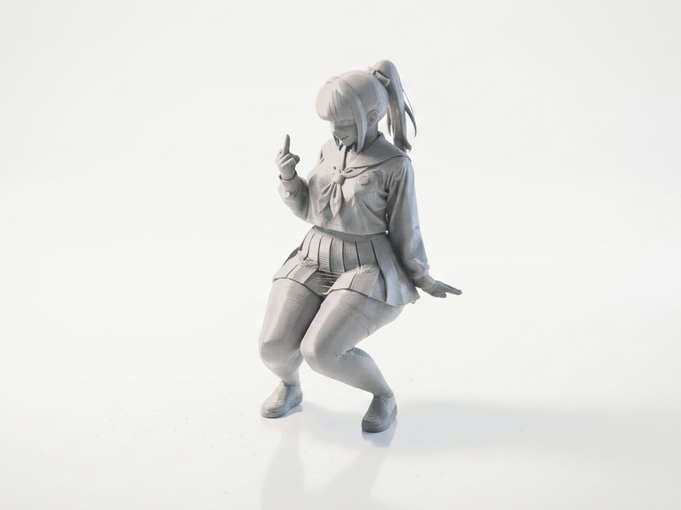 Anime Girl Crouching Figurine Female Figure 3D Printable