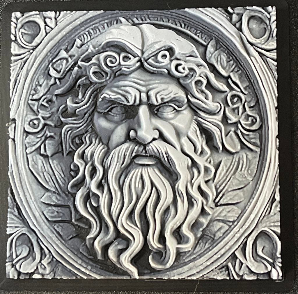 Zeus Stone Carving - Hueforge Print