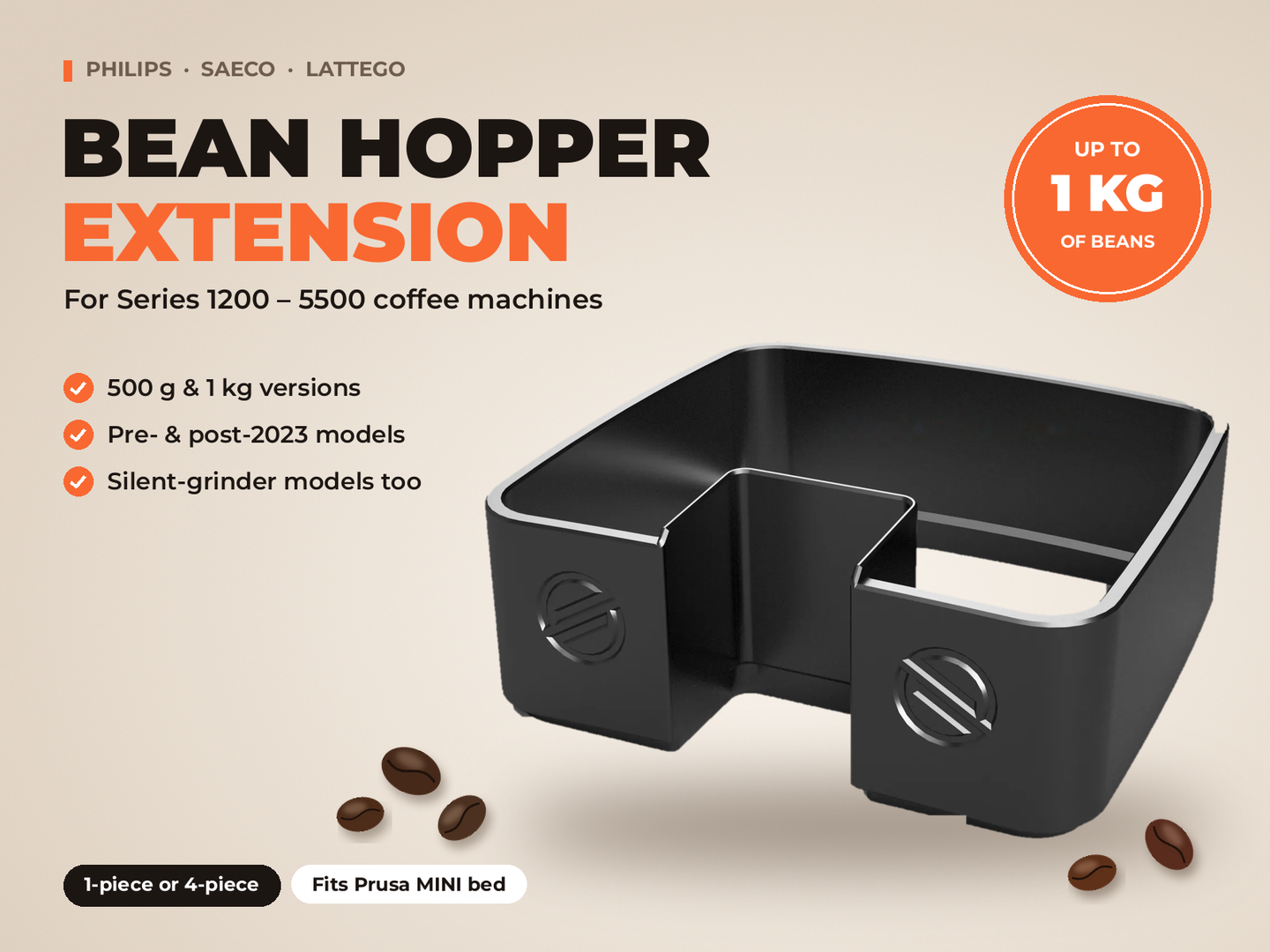 Bean reservoir (hopper) extension Philips Saeco 1200-5500 (latte go) series