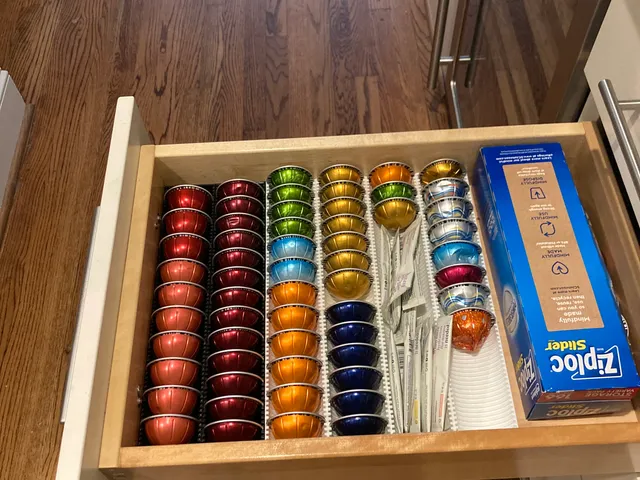 Nespresso Vertuo Pod Drawer Organizer (fully-parameterized, auto-splits into multiple parts)
