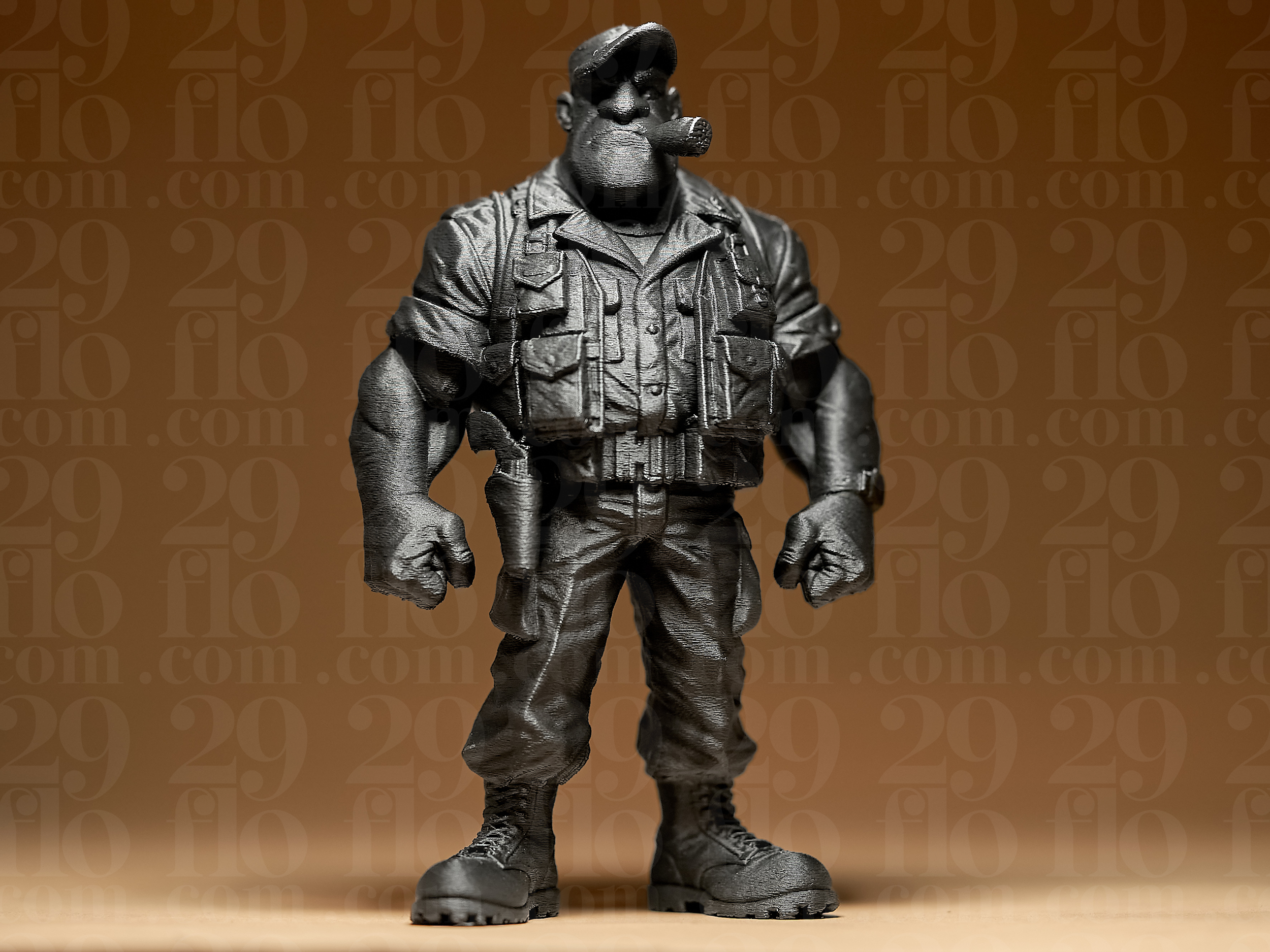 #091 Stylized Muscular Soldier with Cigar 3D model