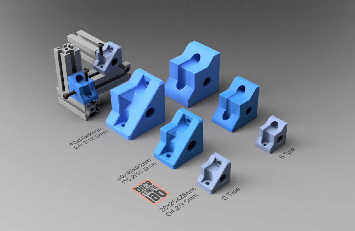 Reinforced Angle Bracket 3 Axis - 2020 / 3030 / 4040 B / C Type - Staffa angolare 3 assi rinforzata