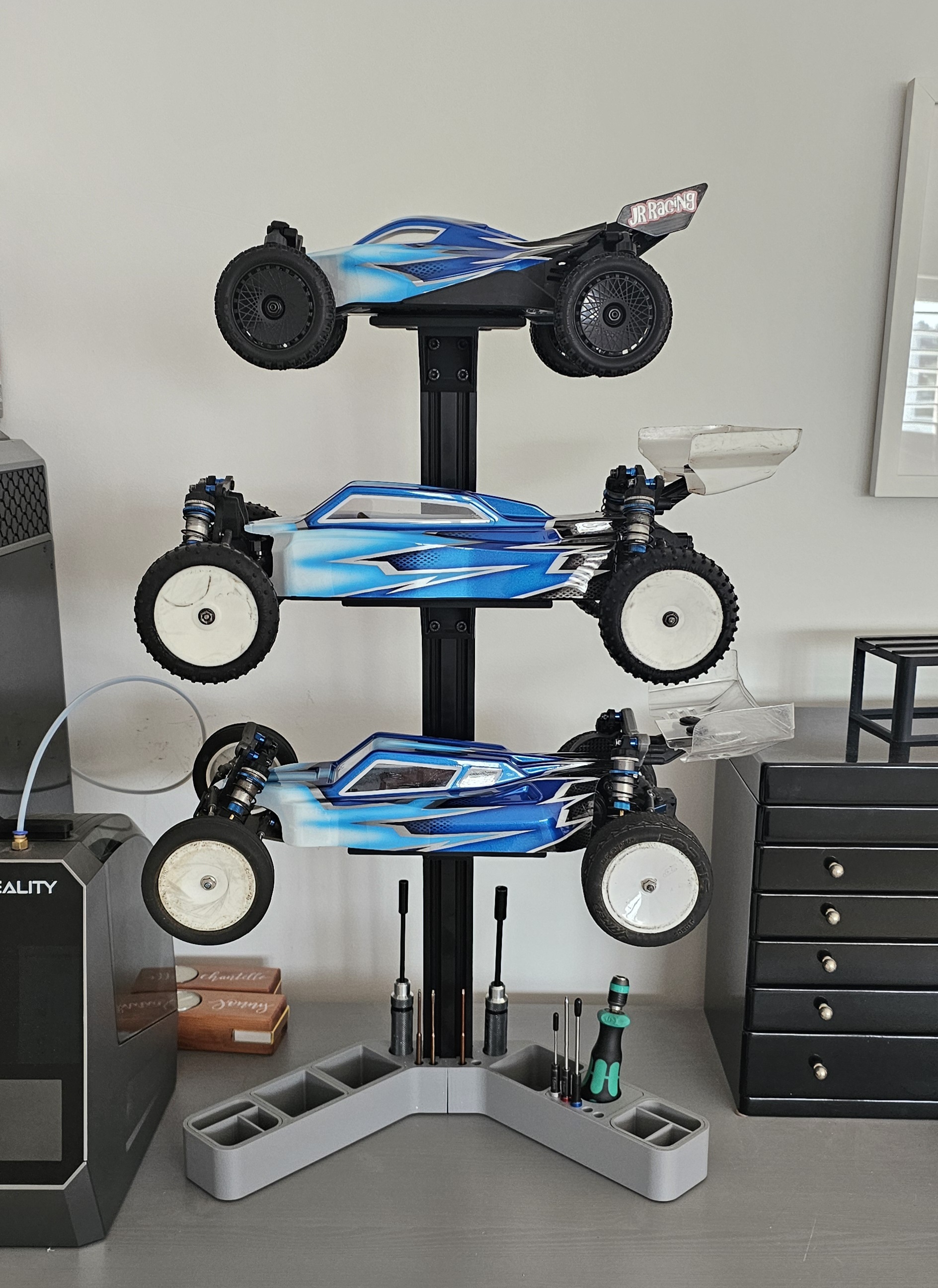 Minamilist Shelves for 1/10 Scale RC Car Stand by Chad - with Arrma Grom sized shelf too!