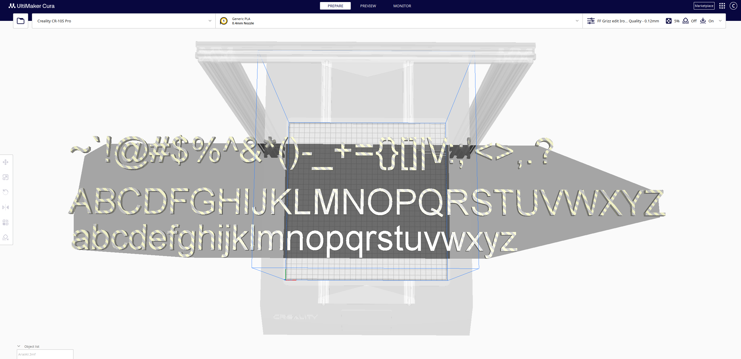 A full set of 3D letters and characters in Arial Font by Blake Mitchener Download free STL