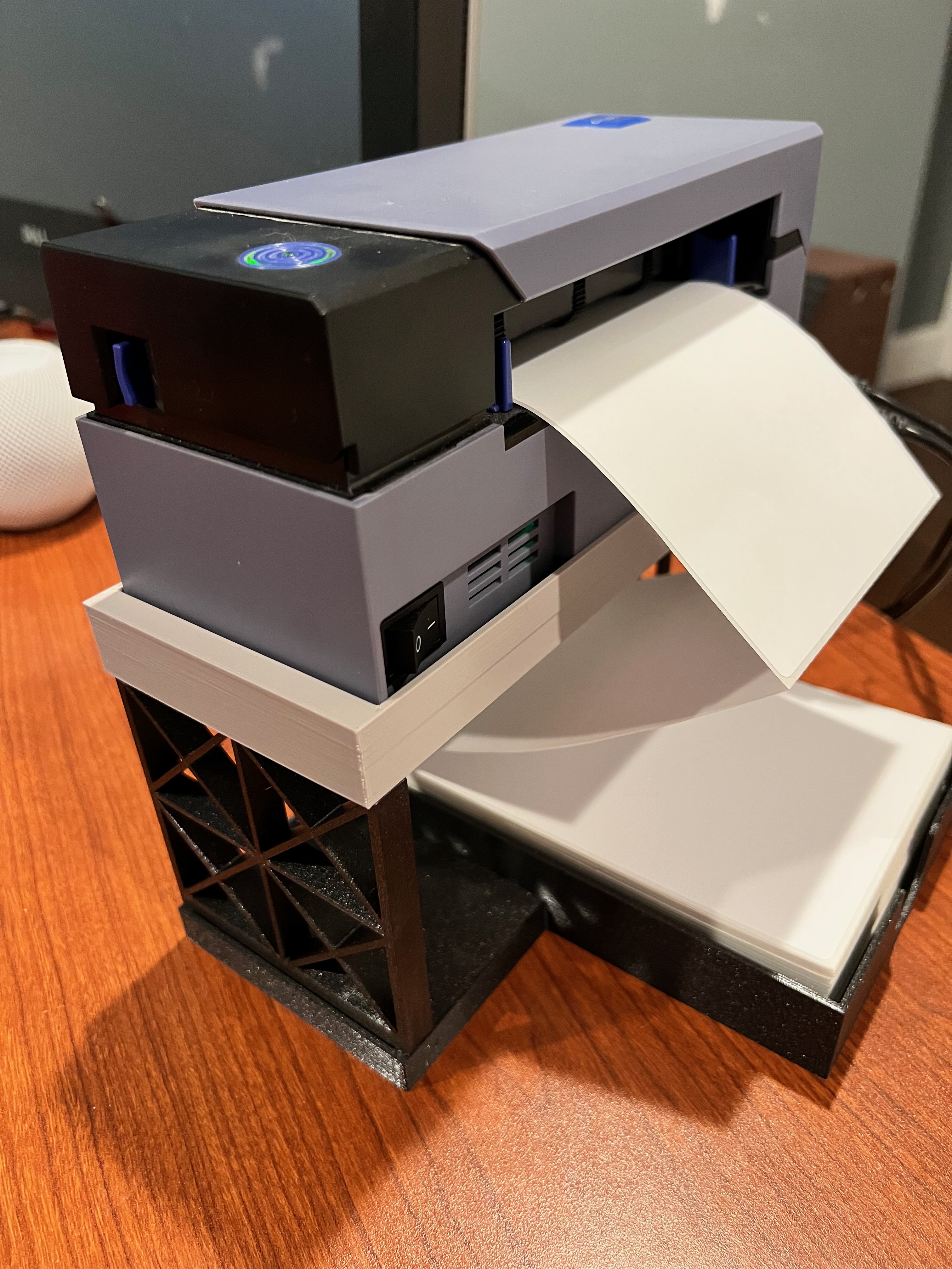 Rollo thermal printer stand with fanfold label holder