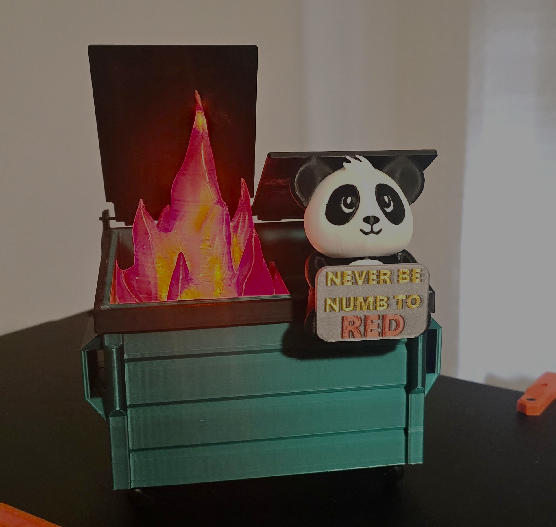 DUMPSTER FIRE BABY PANDA (Pandy)- NEVER BE NUMB TO RED