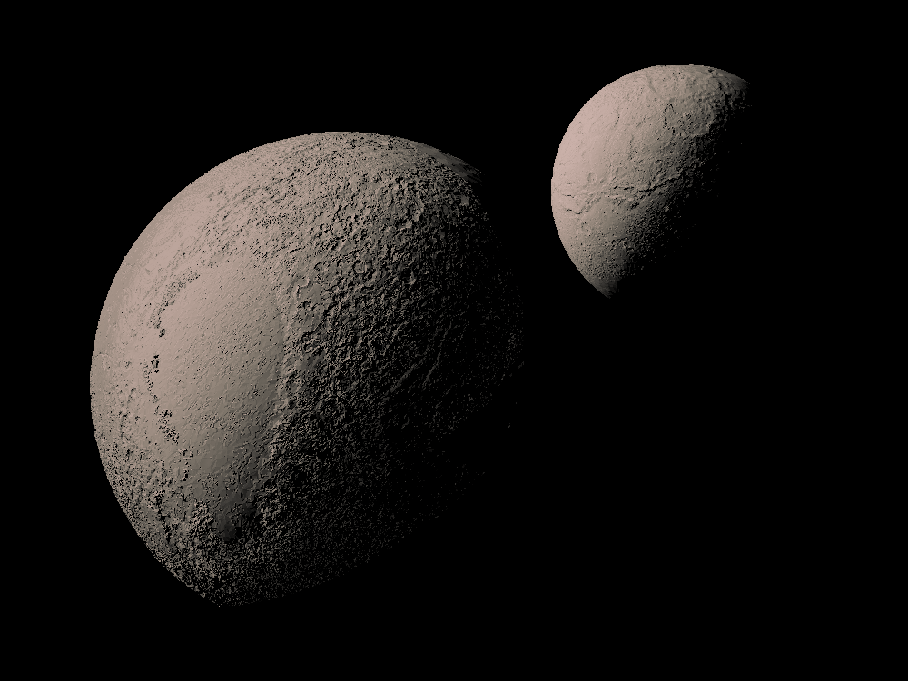 Pluto and Charon with known topography scaled one in ten million