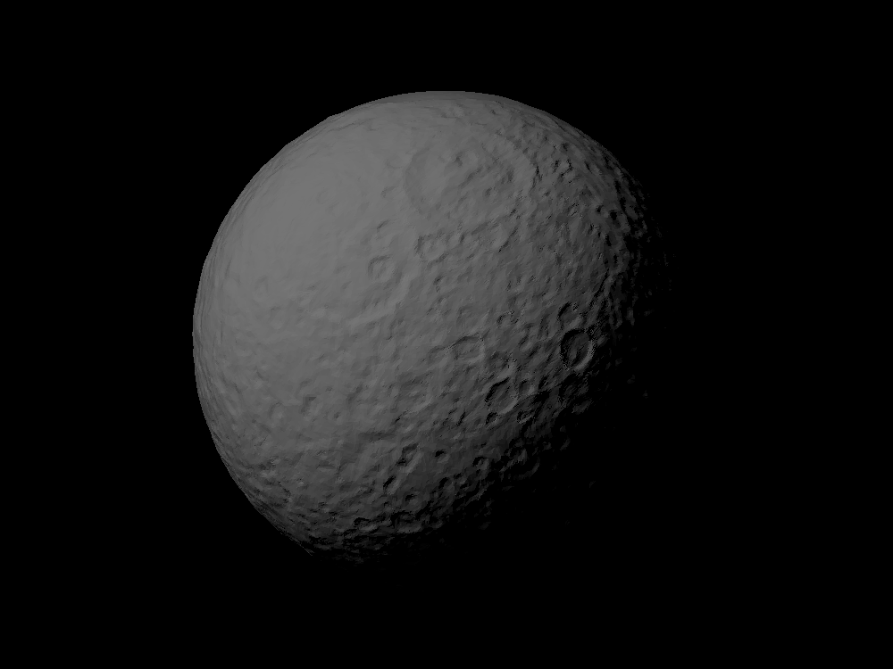 Rhea with known topography scaled one in ten million